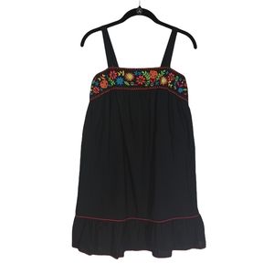 XHILARATION Colorful Embroidered Floral Smocked Back Sleeveless Black Dress M